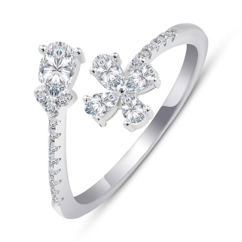 Open Flower Zircon Ring - 925 sterling silver - fathyibrahim