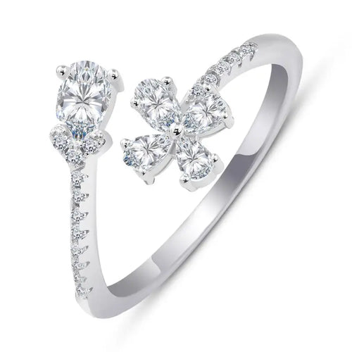 Open Flower Zircon Ring - 925 sterling silver - Rings