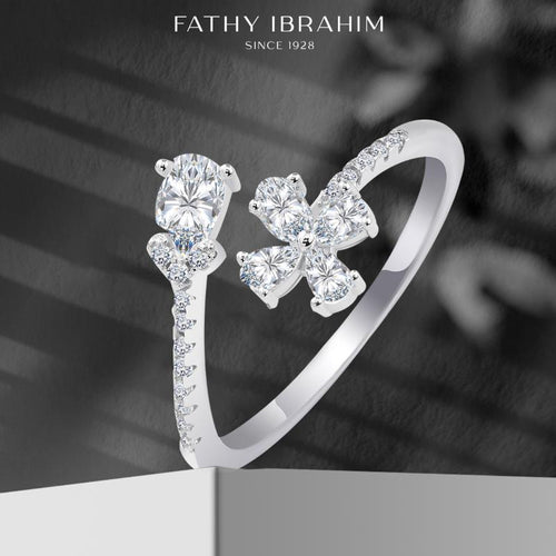 Open Flower Zircon Ring - 925 sterling silver - fathyibrahim