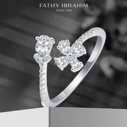 Open Flower Zircon Ring - 925 sterling silver - Rings