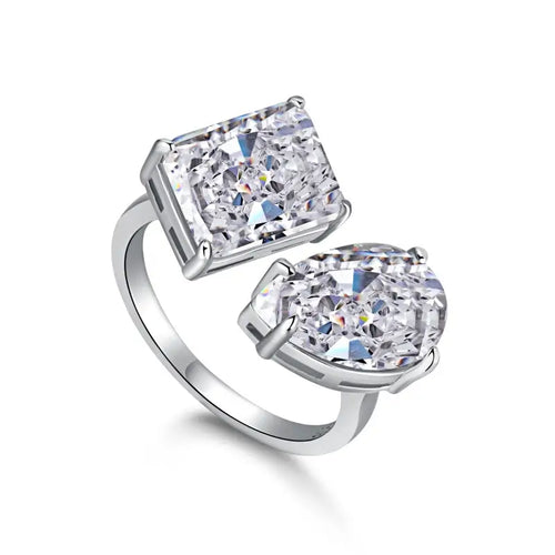 Open Ice Crushed 925 Silver Ring - Transparent - Rings