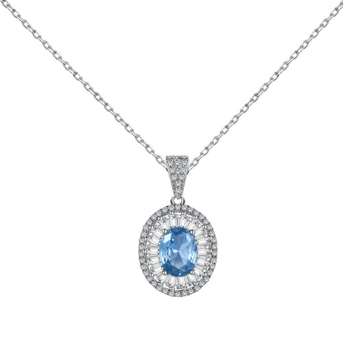 Oval Blue -925 sterling silver Necklace - Light-Blue