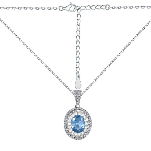 Oval Blue -925 sterling silver Necklace - Light-Blue