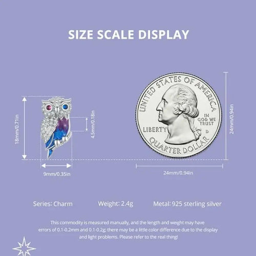 Owl charm - 925 Sterling Silver - Multi Color