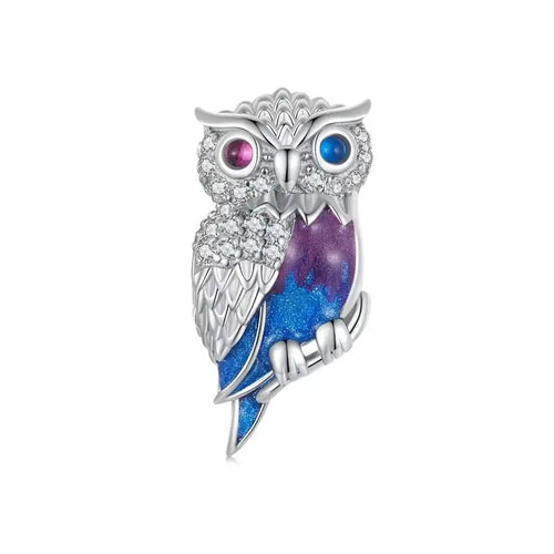 Owl charm - 925 Sterling Silver - Multi Color