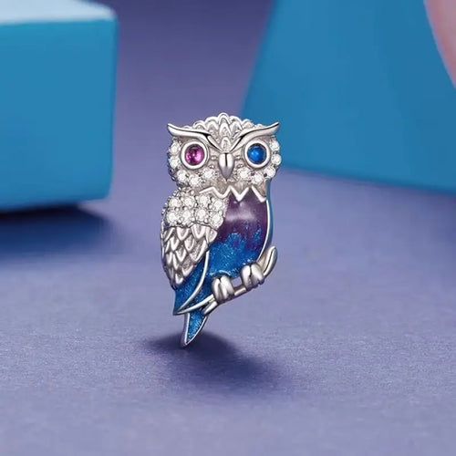 Owl charm - 925 Sterling Silver - Multi Color
