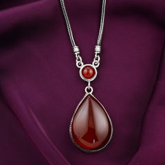 Pear Agate 925 Egyptian Silver Necklace - fathyibrahim