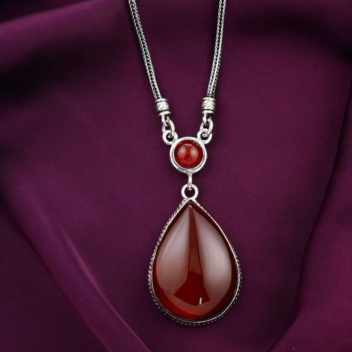 Pear Agate 925 Egyptian Silver Necklace - fathyibrahim
