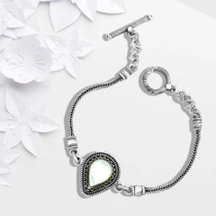 Pear Arabic Design 925 Silver Bracelet Stone Mother Of Pearl - White - Bracelets