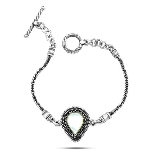 Pear Arabic Design 925 Silver Bracelet Stone Mother Of Pearl - White - Bracelets