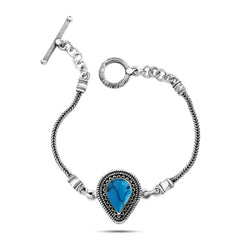 Pear Arabic Design 925 Silver Bracelet Stone Turquoise - Turquoise - Bracelets