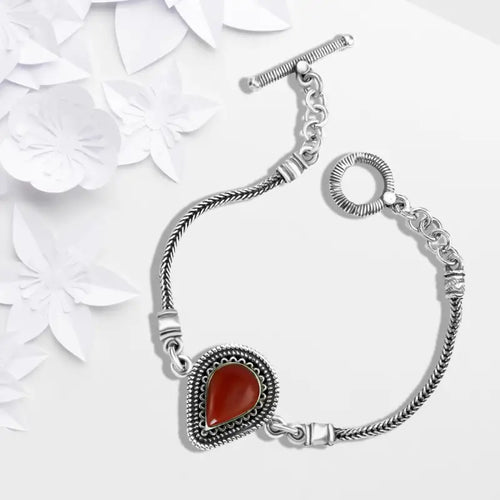 Pear Arabic Design 925 Silver Bracelet with Agate stone - Brown - Bracelets