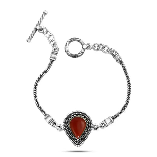 Pear Arabic Design 925 Silver Bracelet with Agate stone - Brown - Bracelets