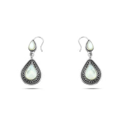 Pear Arabic Design 925 Silver Earrings - White - Earrings