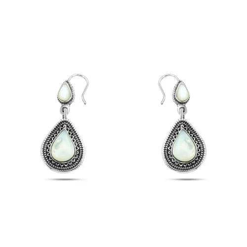 Pear Arabic Design 925 Silver Earrings - White - Earrings