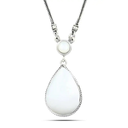 Pear Pearl 925 Egyptian Silver Necklace - White - NECKLACES