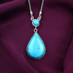 Pear Turquoise 925 Egyptian Silver Necklace - fathyibrahim