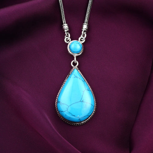 Pear Turquoise 925 Egyptian Silver Necklace - fathyibrahim