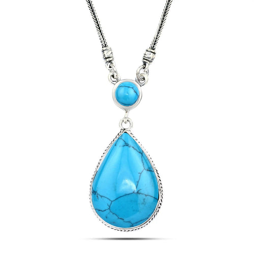 Pear Turquoise 925 Egyptian Silver Necklace - fathyibrahim