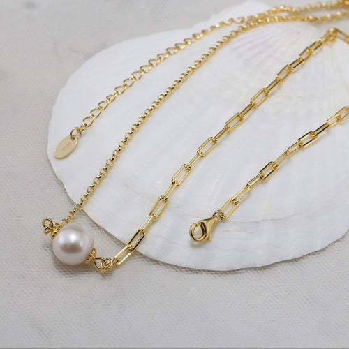 Pearl and Chain 14k gold plated - 925 sterling silver - White - NECKLACES