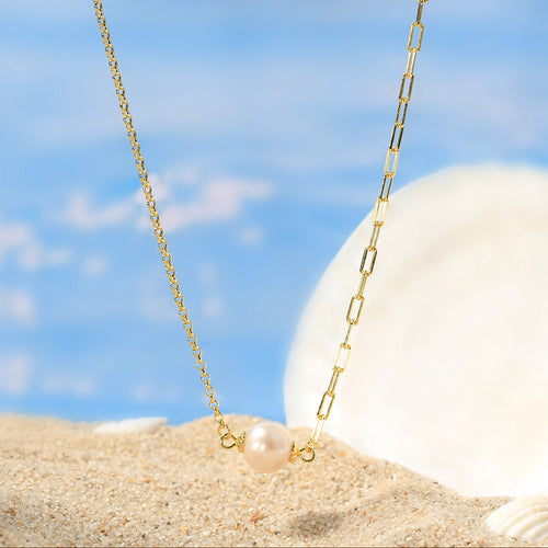 Pearl and Chain 14k gold plated - 925 sterling silver - White - NECKLACES