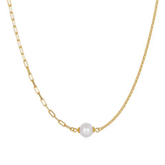 Pearl and Chain 14k gold plated - 925 sterling silver - White - NECKLACES