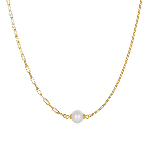 Pearl and Chain 14k gold plated - 925 sterling silver - White - NECKLACES