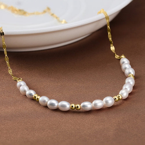 Pearl and Gold Duet 14k gold plated - 925 sterling silver - Transparent - NECKLACES