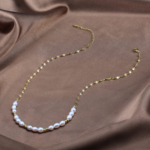 Pearl and Gold Duet 14k gold plated - 925 sterling silver - Transparent - NECKLACES