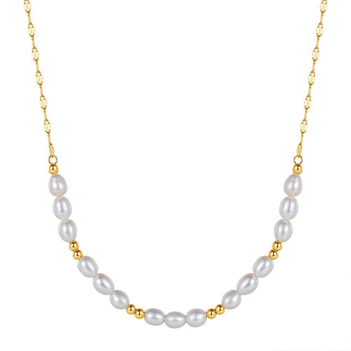Pearl and Gold Duet 14k gold plated - 925 sterling silver - Transparent - NECKLACES