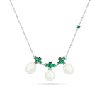 Pearl and Green zircon - 925 Silver Necklace - Multi Color