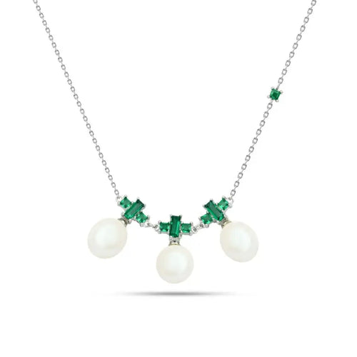 Pearl and Green zircon - 925 Silver Necklace - Multi Color