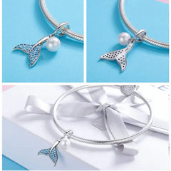 Pearls Mermaid Tail 925 Silver Charm - Light-Blue