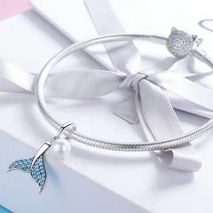 Pearls Mermaid Tail 925 Silver Charm - Light-Blue