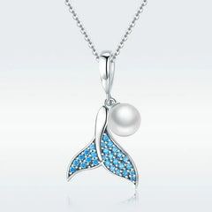 Pearls Mermaid Tail 925 Silver Charm - Light-Blue