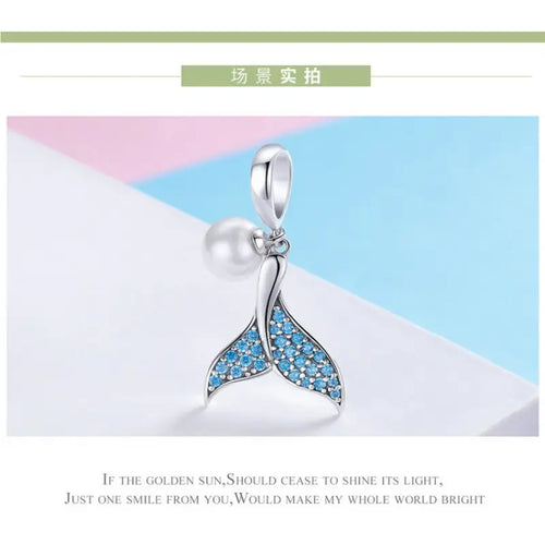 Pearls Mermaid Tail 925 Silver Charm - Light-Blue