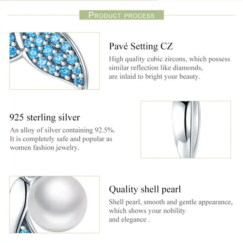 Pearls Mermaid Tail 925 Silver Charm - Light-Blue