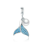 Pearls Mermaid Tail 925 Silver Charm - Light-Blue