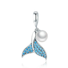 Pearls Mermaid Tail 925 Silver Charm - Light-Blue