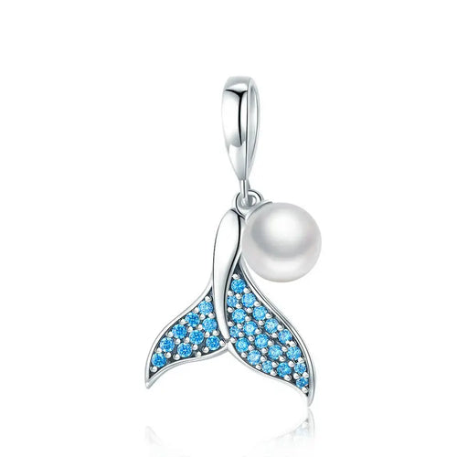 Pearls Mermaid Tail 925 Silver Charm - Light-Blue