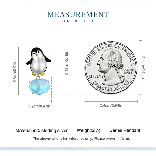 Penguin pendant with blue crystal - 925 sterling silver - fathyibrahim