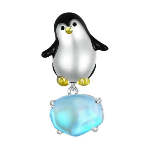 Penguin pendant with blue crystal - 925 sterling silver - Light-Blue
