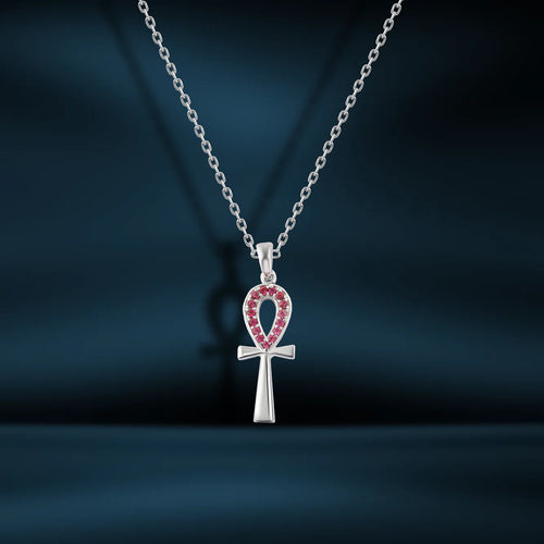 Pharaonic 925 Silver Necklace The Key of Life in Red - NECKLACES
