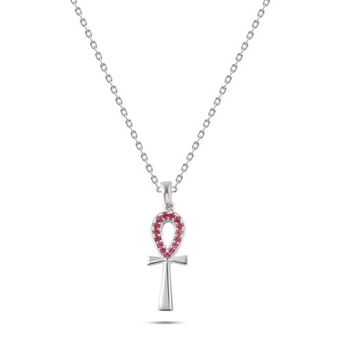 Pharaonic 925 Silver Necklace The Key of Life in Red - NECKLACES