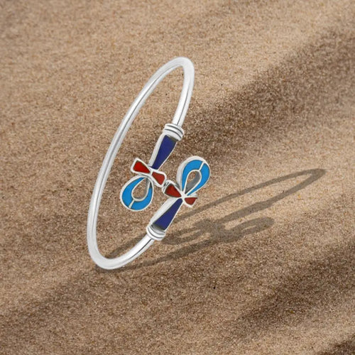 Pharaonic Key Of Life 925 Silver Bangle - Multi Color - Bangels