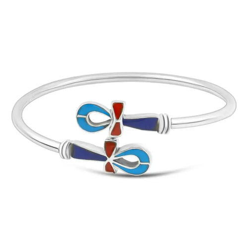 Pharaonic Key Of Life 925 Silver Bangle - Multi Color - Bangels