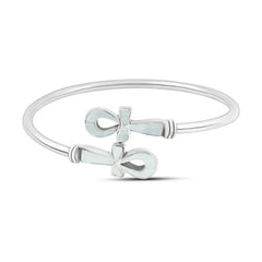 Pharaonic Key Of Life 925 Silver Bangle Stone Mother Of Pearl - White - Bangels