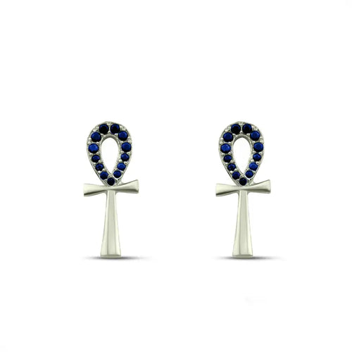 Pharaonic Key Of Life 925 Silver Earrings - Blue - Earrings