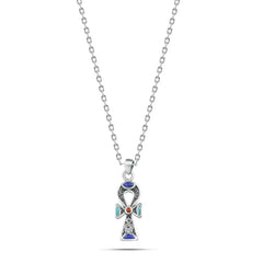 Pharaonic Key Of Life 925 Silver Necklace - Multi Color - NECKLACES