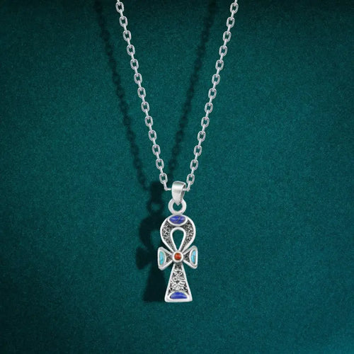 Pharaonic Key Of Life 925 Silver Necklace - Multi Color - NECKLACES